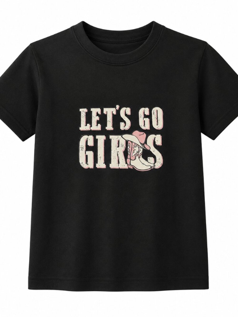 New Black Pink White Western Hat Graphic Let's Go Girls Kids T-Shirt Size: XL - Picture 1 of 2